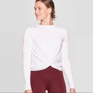 NWT JOY LAB FRONT TWIST PINK LONG SLEEVE TEE L Athleisure Soft Comfort JOYLAB